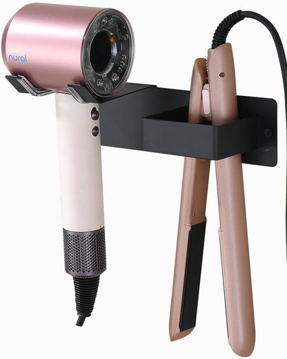 Hair Dryer Holder Wall Mounted, Stainless Steel Blow Dryer Holder for Bathroom, Hair Dryer and Straightener Holder Adhesive or Drilling, Hair Tool Organizer for Salon Barber Shops Banjekt