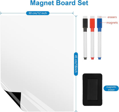 Magnetic Whiteboard for Fridge 2-Pack: Two Zones for Family Plans | Help Organize Grocery Lists & Kitchen Notes - 2 Small 12" x 8" Dry Erase Board Sheets for Refrigerator, Strong Magnet Backing