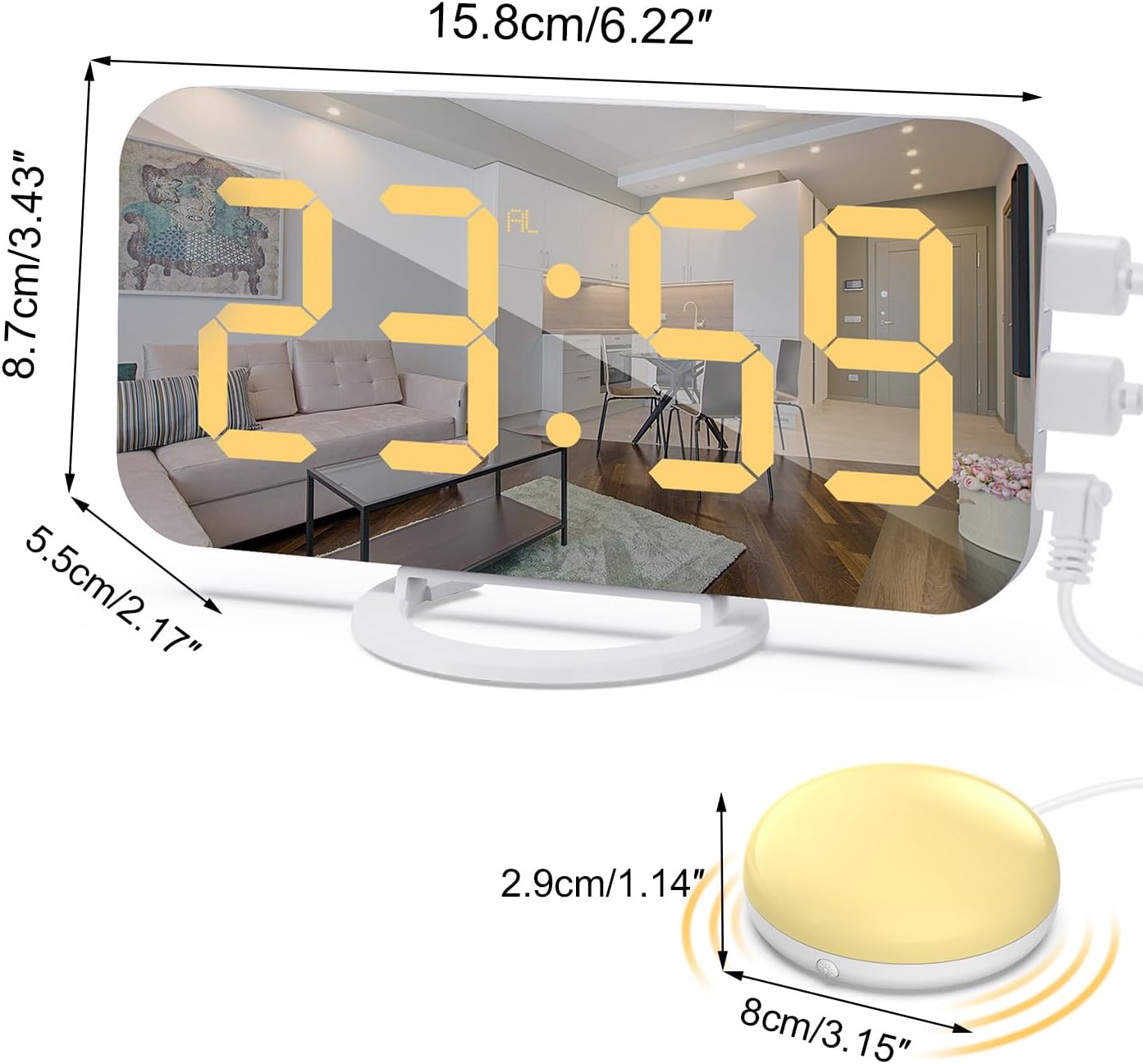 Digital Vibration Alarm Clock with Loud Sound 12/24 Hour Bed Shaker Auto-Dimming Night Light Snooze Memory Function for Heavy Sleepers Bedroom Home