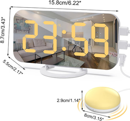 Digital Vibration Alarm Clock with Loud Sound 12/24 Hour Bed Shaker Auto-Dimming Night Light Snooze Memory Function for Heavy Sleepers Bedroom Home