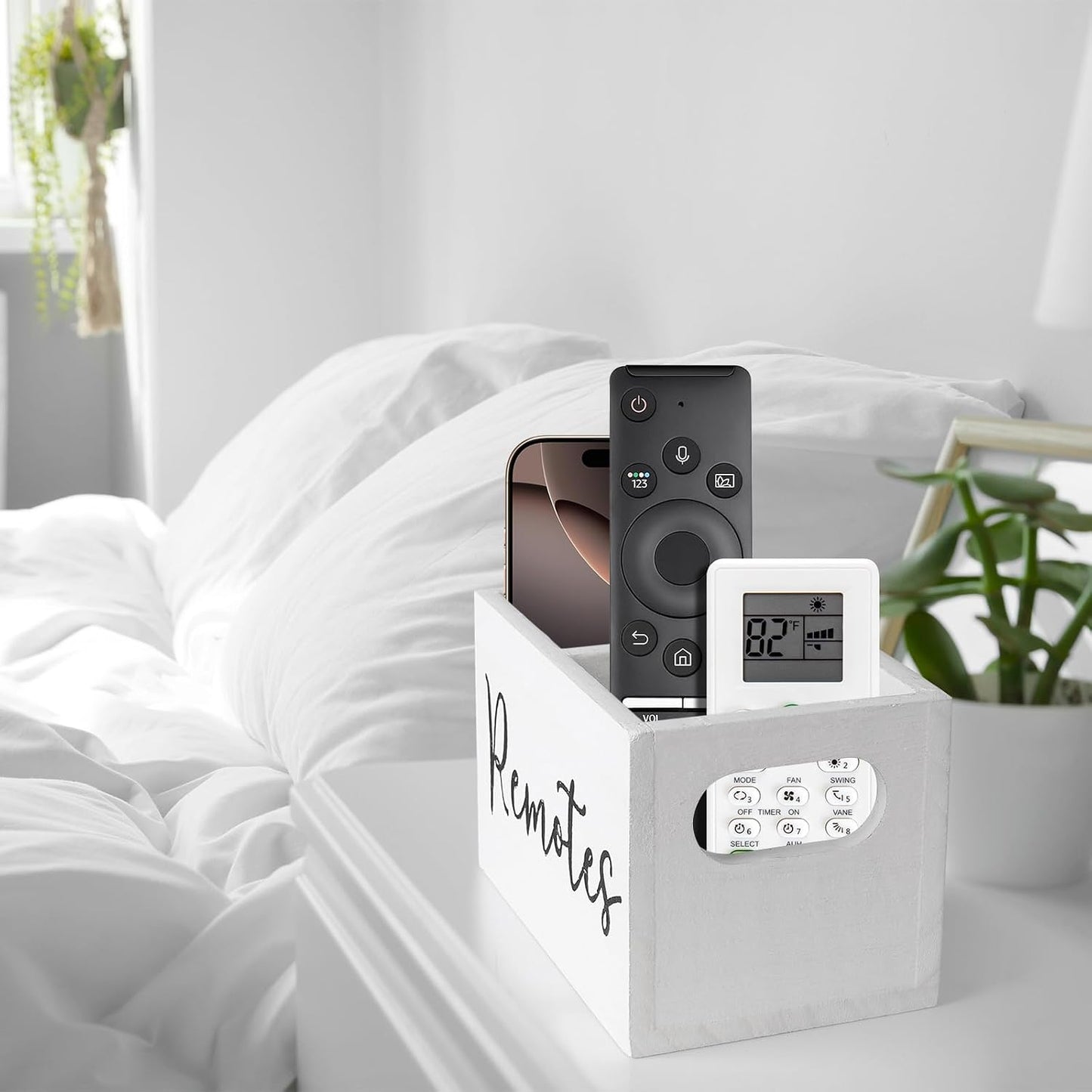 360° Rotating Remote Control Holder, Wooden TV Remote Holder for Table, Desk Organizer Caddy Media Storage Box for Living Room,Nightstand,Couch (Black)