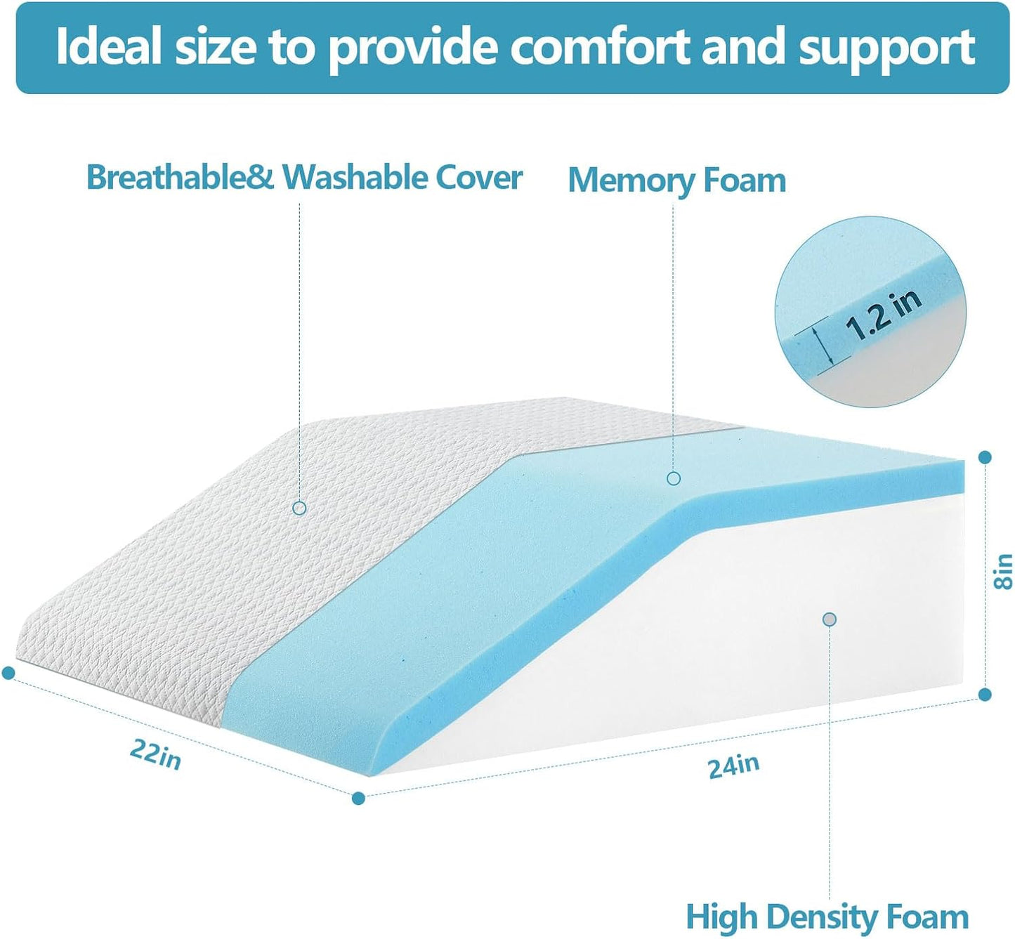 Nordjager Leg Elevation Pillow, 8 Inch Memory Foam Support Cushion | Elevate Legs With Ergonomic Wedge Support; Memory Foam Cushion Provides Pressure Relief With Soft Washable Cover.
