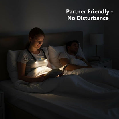 KARIB'LIGHT Rechargeable Neck Reading Light – LED Book Lamp for Bed, Blue Light Filter (Eye Care) – 1000mAh Battery, 3 Modes & Flexible Arms – Hands-Free for Knitting, Repair, Camping Hands Free