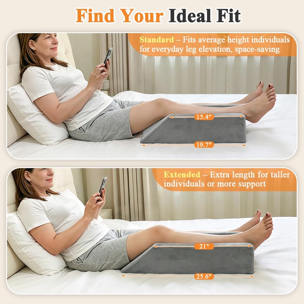 Leg Elevation Wedge Pillow for After Surgery, Knee Pillow Foam Leg Support for Sleeping , Elevating Cushion for Legs Swelling, Leg Elevator Positioning Wedge for Ankle Surgery Recovery (19.7" Long)