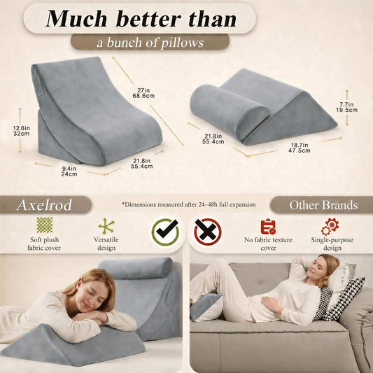Axelrod Orthopedic Bed Wedge Pillow Set, Post Surgery Foam for Back, Neck and Leg Pain Relief Comfortable & Adjustable Ortho Pillows- Anti Snoring, Heartburn, Acid Reflux & GERD Sleeping Navy