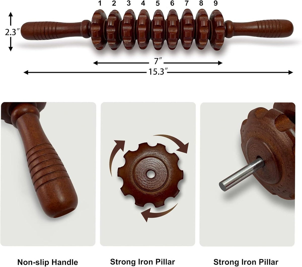 Wooden Massager Handheld Roller Trigger Point Massager Stick for Fascia, Cellulite, Muscle & Abdomen , Body Therapy Massager, Muscle Belly Relief Tool…