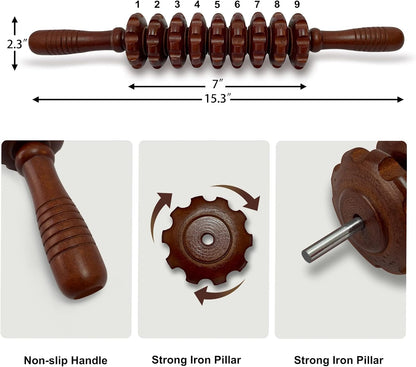 Wooden Massager Handheld Roller Trigger Point Massager Stick for Fascia, Cellulite, Muscle & Abdomen , Body Therapy Massager, Muscle Belly Relief Tool…