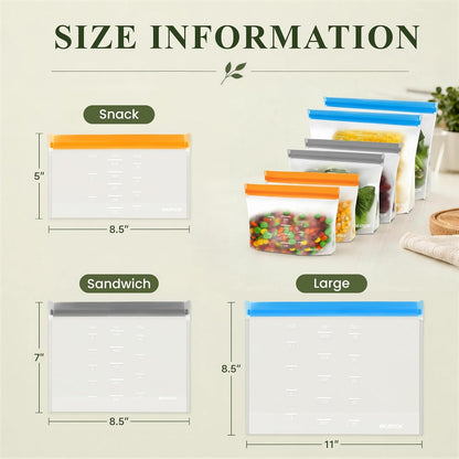 IDEATECH Reusable Bags Dishwasher Safe, BPA Free Reusable Gallon Freezer Bags, Stand Up Leakproof Food Storage Bags for Marinate Meats, Salad Fruit, Vegetables, Home Organization -Gray 6 Large Bags