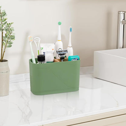 Electric Toothbrush Holder Tooth Brush and Toothpaste Organizer, Black | 3 Slots, Drainage Holes, Removable Bamboo Divider, Ventilation Design, Space-Saving, for Bathroom Countertop, Shower, Vanity