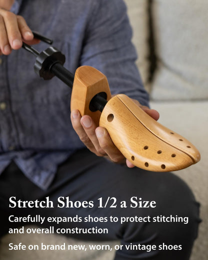 FootFitter Professional 2-Way Shoe Stretcher, Length & Width Expander | Durable Wooden Stretcher Extends Up to ½ a Size, Adds Targeted Stretch for Tight Areas with Metal Relief Spot Plugs