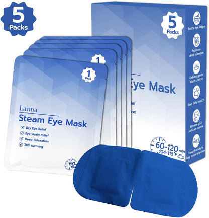 LANNA Heated Steam Eye Mask, Disposable 120 Minutes, Lavender Scent, 5 Pcs