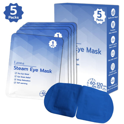 LANNA Heated Steam Eye Mask, Disposable 120 Minutes, Lavender Scent, 5 Pcs | Great for Sleep & Spa Relaxation, Self Heating Warm Compress for Dry & Puffy Eyes Long Lasting Heated Eye Mask for Stye Eyes