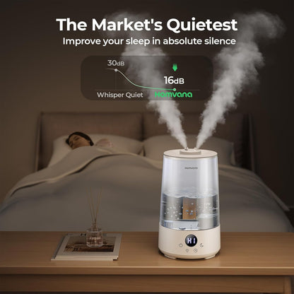 Homvana 3.6L Top-Fill Cool Mist Humidifiers for Bedroom, Large Room & Plants, 23dB Ultra-Quiet, Easy-to-Clean 2-in-1 Baby Humidifier & Oil Diffuser for Congestion Relief, Lasts Up to 4 Nights (Grey)