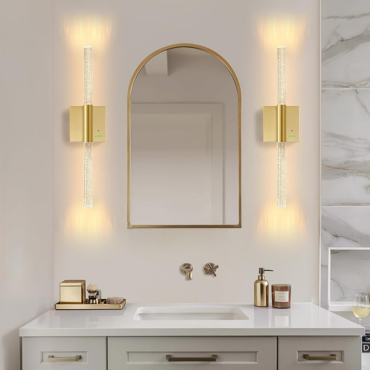 Battery Operated Sconces Set of 2, 28in Rechargeable Wireless Wall Lights