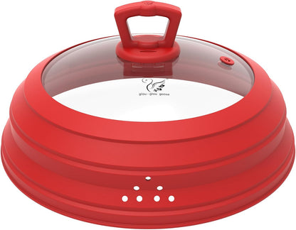 Microwave Splatter Cover Vented Glass Splatter Guard Lid with Collapsible Silicone for Food as Pot Cover Plate 10.8 inch for 6 7 8 9 10 inch Plate Bowl