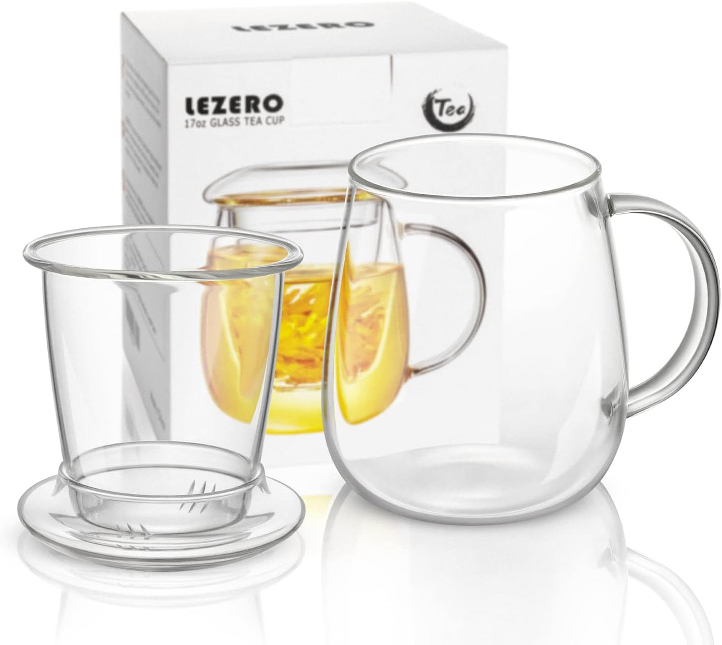 Glass Tea Infuser Cup with Lids and Handle for Blooming & Loose Leaf, 14oz | Borosilicate, Heat Resistance, Lead-free, Microwave & Dishwasher Safe
