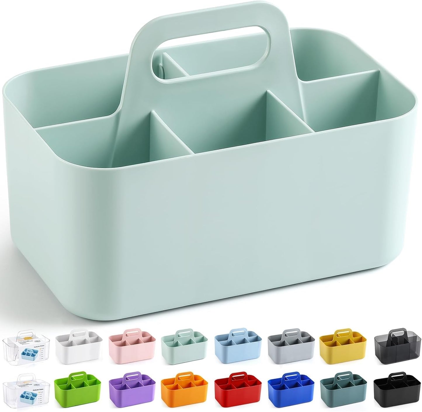 Multiuse Caddy Organizer with Handle, Portable Divided Plastic Tote Bin - Art Craft, Stationary Pen Marker Crayons, Makeup Hair Supplies Storage - Bathroom, Classroom, Dorm, Office, Desk Holder - Grey