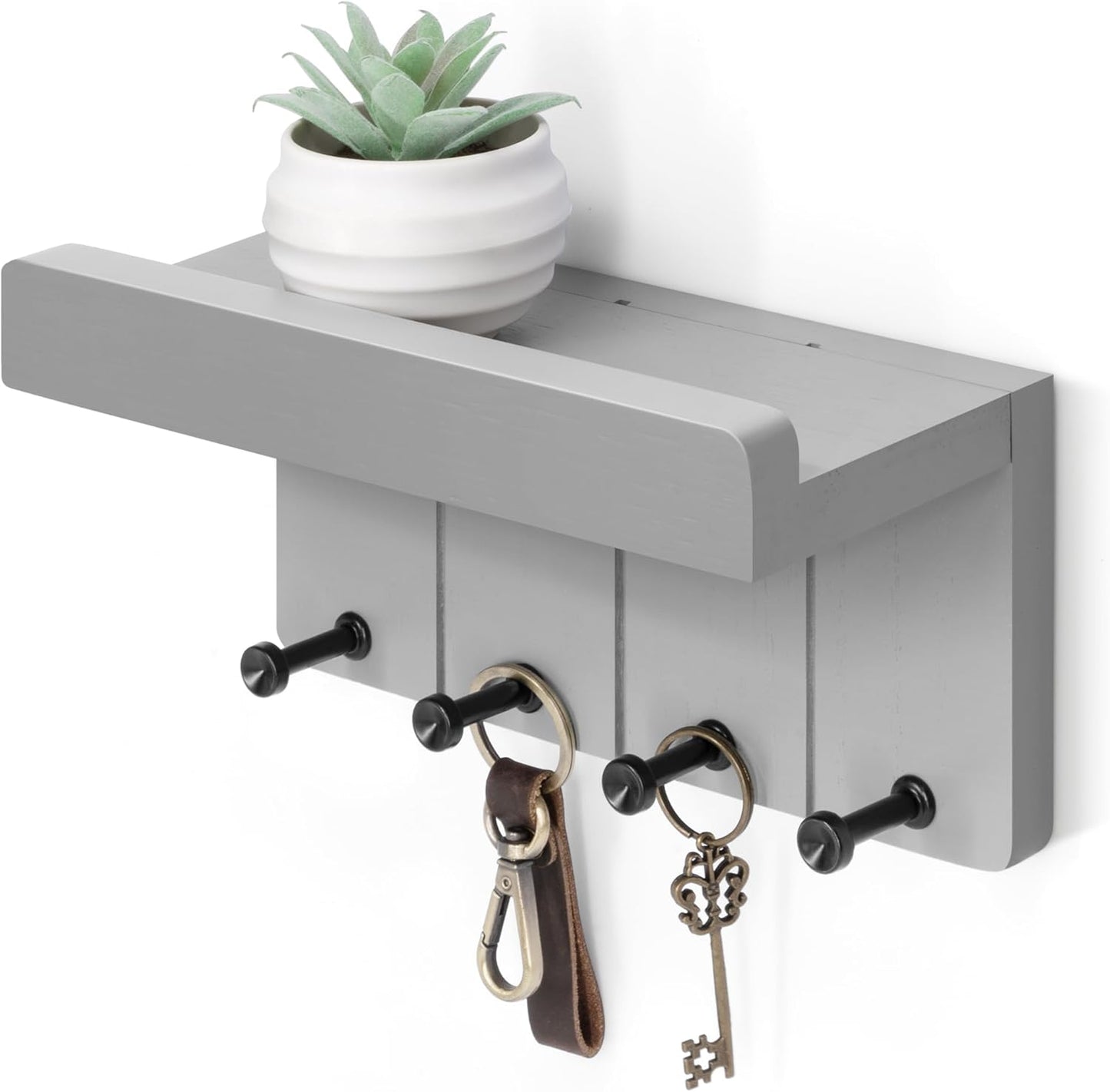 Rebee Vision Key Holder Wall Mount with Shelf for Entryway, Distressed Blue | Key and Mail Holder for Wall, Shelf, 4 Key Hooks, Farmhouse Decor, Room Decor Aesthetic, Compact Home Storage, Wall Organizer