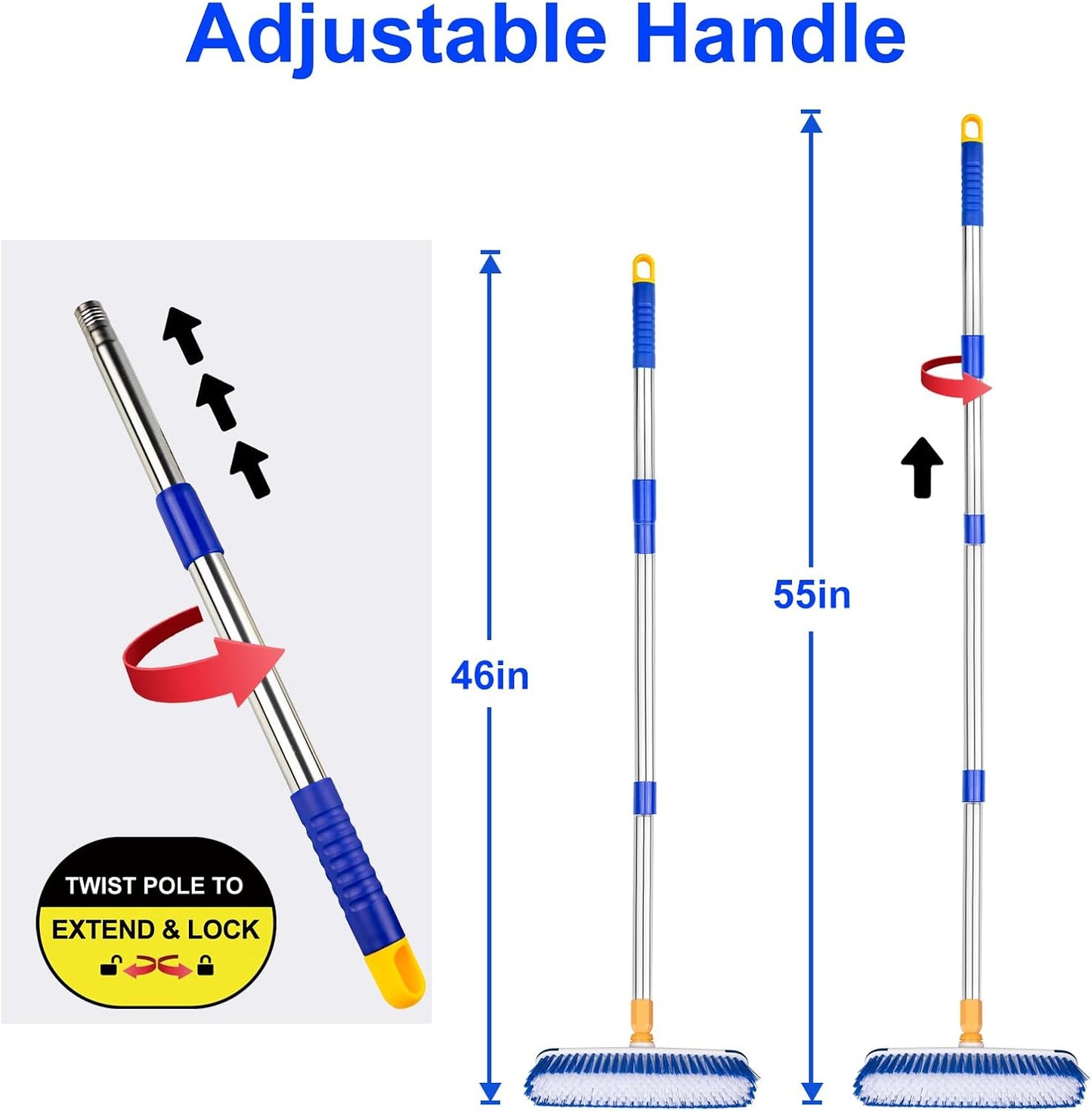 Floor Scrub Brush with Long Handle - 53" Deck & Grout Cleaner Brush Set for Tile, Marble, Stone, Bathroom, Patio, Garage, Deck & Floor Cleaning