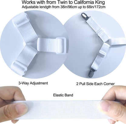 Bed Sheet Holder Straps - Sheet Straps Adjustable Bed Sheet Clips Fasteners Keep Sheets Stays in Place /Set Black