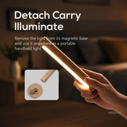 Wooden Wall Lamp 360° Rotatable Magnetic Sconce Rechargeable Bedside-1 Pack | Night light bar with stepless dimming,USB-C. Modern style mount on table, desk for reading, artwork,ambient home