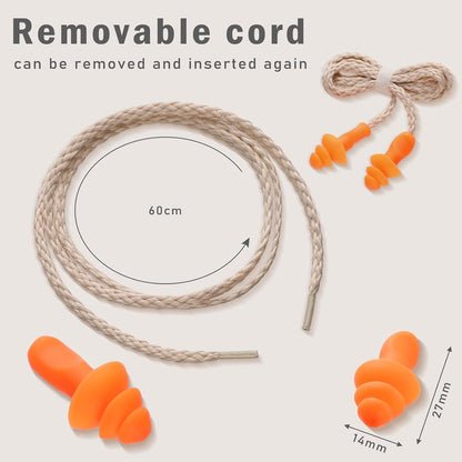 20 Pairs Corded Ear Plugs Reusable Silicone Earplugs with String Banded Ear Plug for Sleeping Noise Cancelling Noise Reduction Hearing Protection(Blue-Orange)