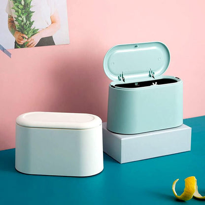 LTWQLing Mini Trash Can with Lid - Removable Small Garbage Can, Tiny Plastic Trash Bin, Pop Up Countertop Wastebasket, Counter Garbage Lint Bin for Bathroom,Office,Kitchen,Desk,Coffee Table(White)