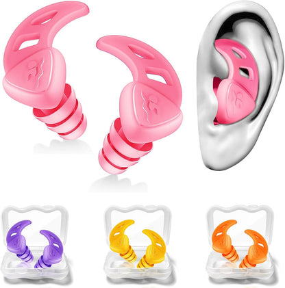 Waterproof Swimming Ear Plugs for Adults Kids, 3 Pairs Reusable Silicone | Reusable swim earplugs for pools, surfing, diving, showering and water sports, Keep Water Out and Ear Protection