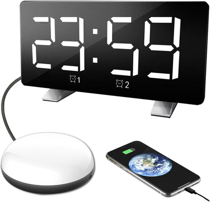Electronic Vibration Alarm Clock with Super Loud Bed Shaker Memory Function Adjustable Brightness Volume 10 Songs Dual Alarm for Heavy Sleepers Bedroom Desk