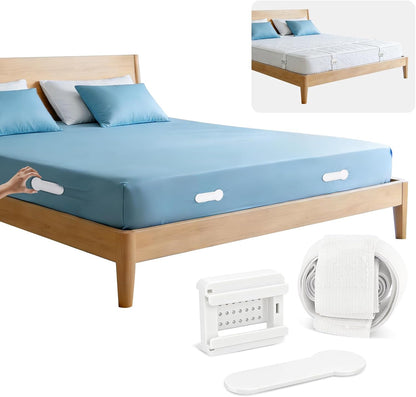 HOUSE AGAIN Bed Sheet Holders for Corners, 8-Point Grip Locking Clips & Straps Keep Fitted Sheets Firm, Tight and Smooth, No More Loose Sheets, Easy One-Time Installation (White)