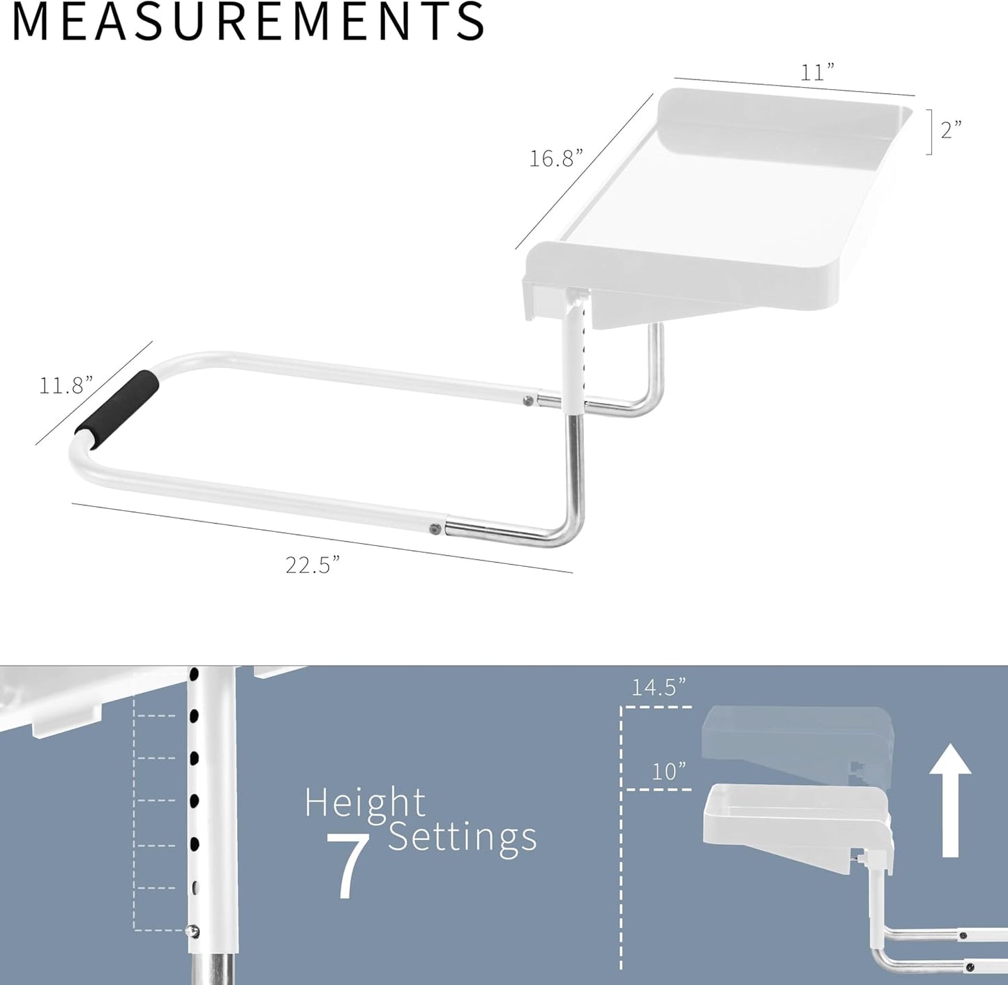 Height Adjustable Under Mattress 17 inch Bedside Shelf, Works with Lofts and Beds Without Frames, Heavy Duty Storage Tray, Fits Laptops, Books, and Drinks, Nightstand Alternative, Black