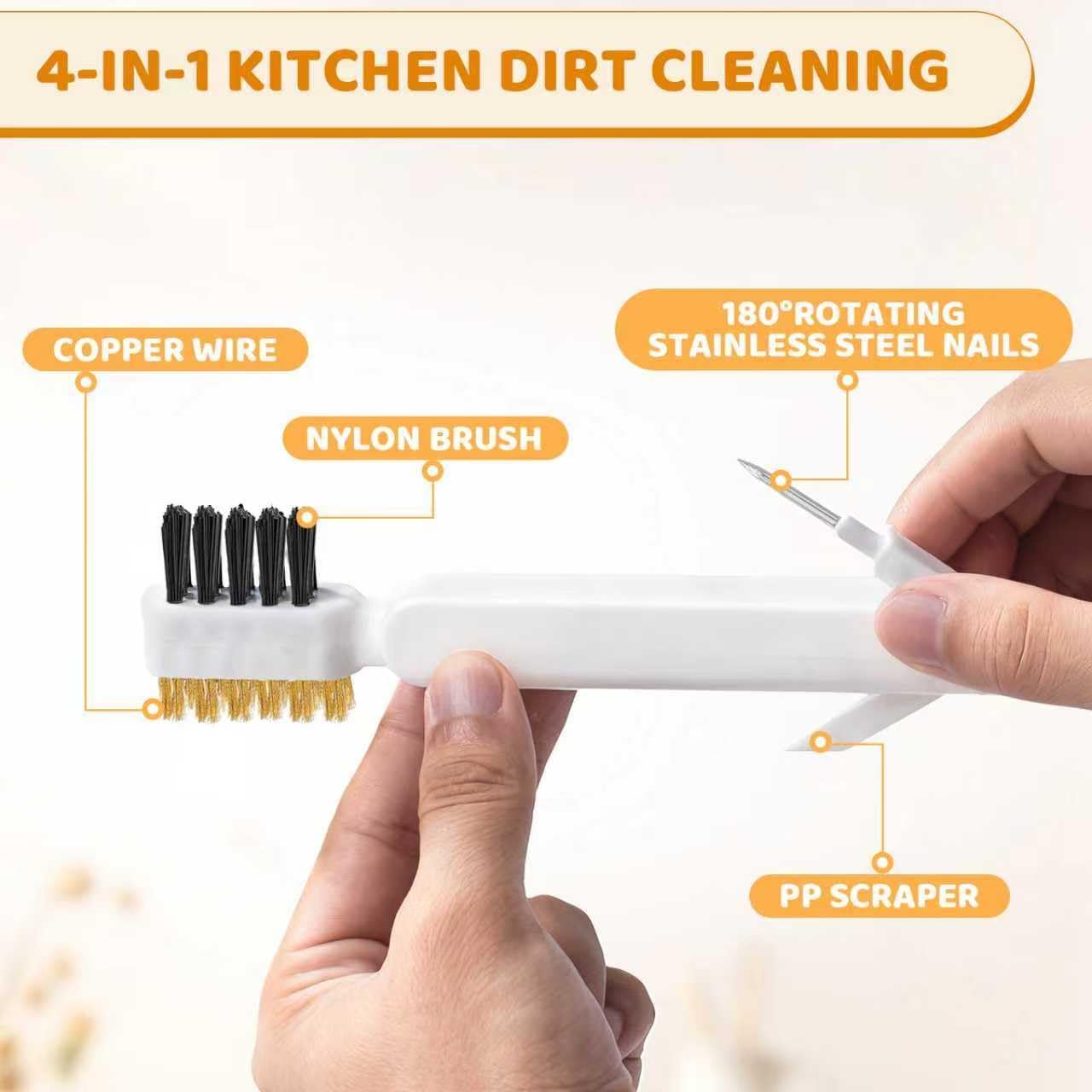 Kitchen Cleaning Scrub Brush, 4-in-1 Deep Gas Stove Top Cleaner With Brass Wire Brush, Stiff Bristles & Cooktop Scrape, Range Hood Grease Grime Rust Cleaner for Pot Pan Household Cleaning Tool