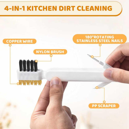 Kitchen Cleaning Scrub Brush, 4-in-1 Deep Gas Stove Top Cleaner With Brass Wire Brush, Stiff Bristles & Cooktop Scrape, Range Hood Grease Grime Rust Cleaner for Pot Pan Household Cleaning Tool