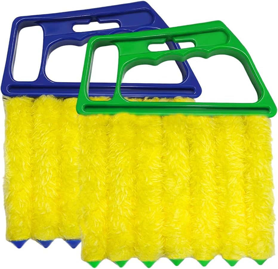 DXNQ 2 PCS Blind Cleaner Duster Tool, Window Venetian Hand-held 7 Finger Dusting Cleaner Brush, Blinds Cleaning Brush Tool for Window Shutters Air Conditioner, Car Accessories (Blue+Green)
