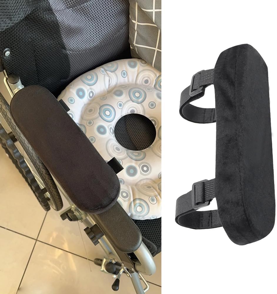2 Pack Wheelchair Armrest Pads with Straps Arm Padding Cushion Covers for Transport Wheelchair Mobility Support Electric Wheelchairs Arm Rest Seniors Mobility Scooter Ergonomic Office Chair