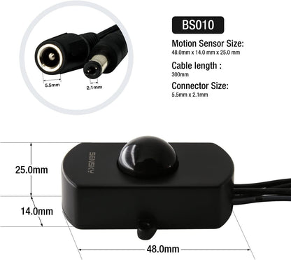 Sensky BS010W Motion Sensor Light Switch - DC 12V to 30V PIR Motion Sensor with Adjustable Delay Time and Detection Distance - for LED Strip Lighting Systems and Indoor Security Detectors
