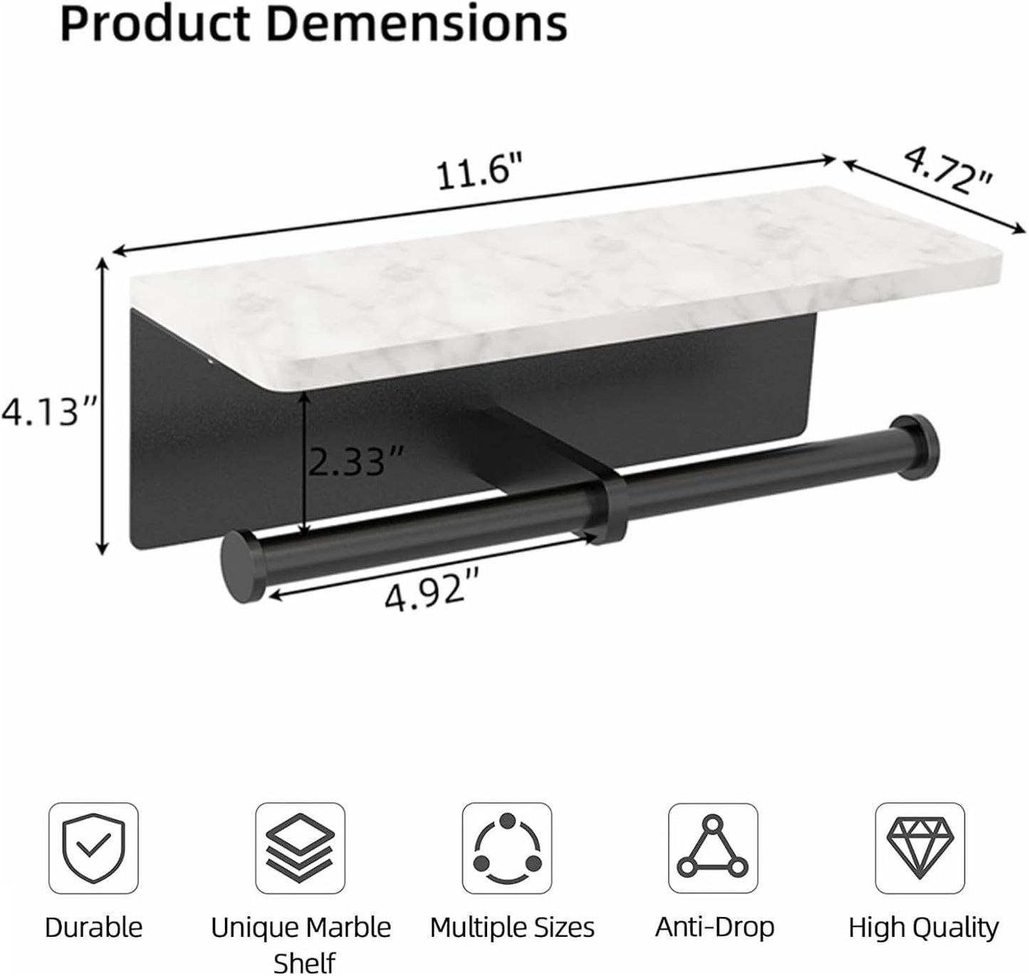 Toilet Paper Holder with Natural Marble Shelf for Bathroom Washroom,Wall Mounted Tissue Holder Suitable for Mega Roll (Brushed Nickel,Small 6.7 * 4.3 in)