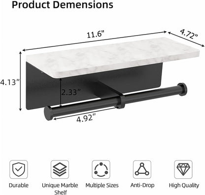 Toilet Paper Holder with Natural Marble Shelf for Bathroom Washroom,Wall Mounted Tissue Holder Suitable for Mega Roll (Brushed Nickel,Small 6.7 * 4.3 in)