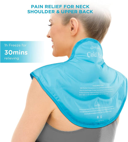 Comfytemp Large Ice Pack for Neck Shoulders Upper Back Pain Relief with Straps, Reusable Gel Ice Wrap Hot Cold Compress Therapy Recovery for Upper Back, Cervical Injuries, Rotator Cuff (Large, Blue)