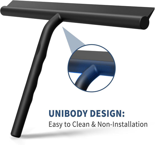 ecooe Shower Squeegee for Glass Doors,11" Shower Glass Cleaner | Silicone Streak-Free Wiper with Hanger and Stainless Steel Core for Bathroom, Kitchen & Car Windows, Black