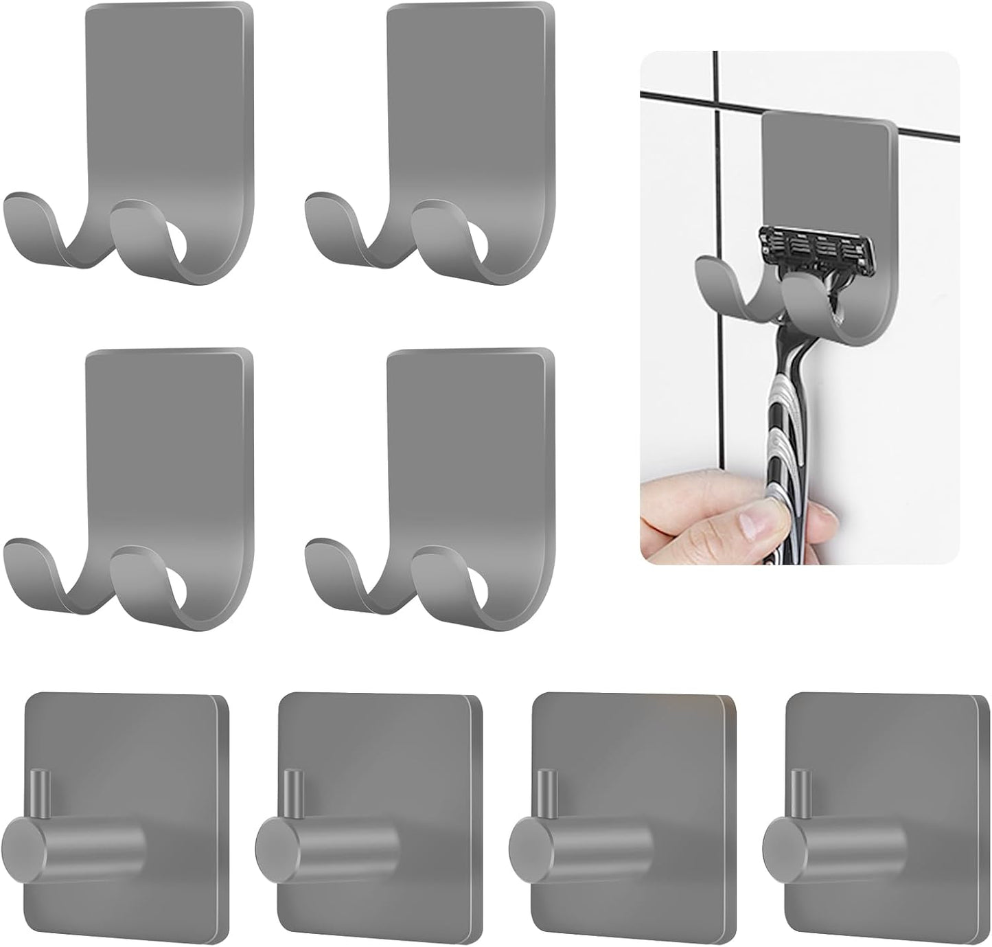 CGBE Shower Holders for Razors, 2 Pack Squeegee Holder and 2 Pack Razor Holder, Razors Holder for Shower Heavy Duty Waterproof Hook for Squeegee Loofah - Black