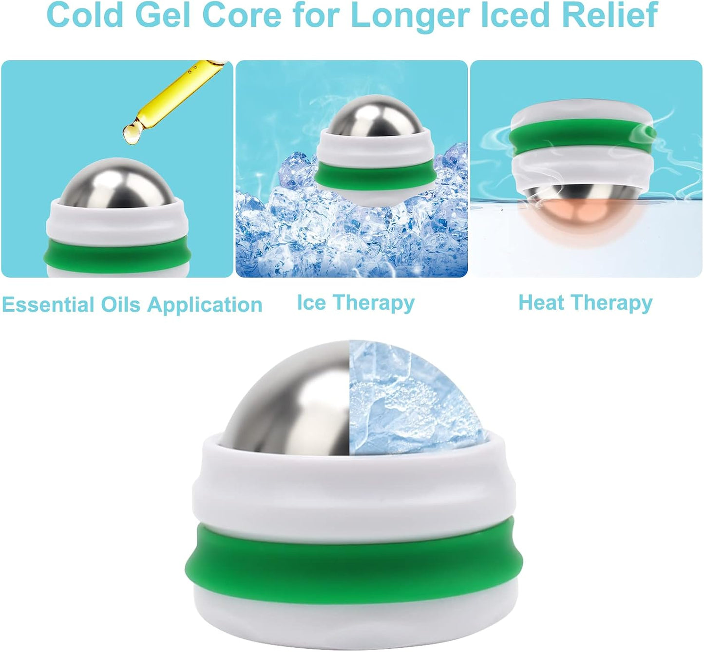 AHIER Cold Massage Roller Ball, Stainless Steel Cold Therapy Relief Tool | Free Rolling Removable Gel Ball Deep Tissue Massage Pain Relief, Great Tool for Back/Neck Pain, Muscles Recovery (Black)