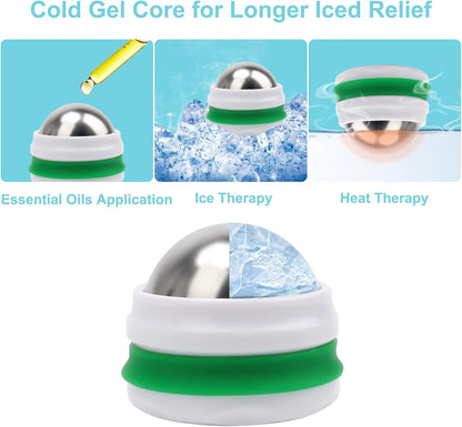 AHIER Cold Massage Roller Ball, Stainless Steel Cold Therapy Relief Tool | Free Rolling Removable Gel Ball Deep Tissue Massage Pain Relief, Great Tool for Back/Neck Pain, Muscles Recovery (Black)