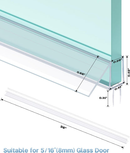 Shower Door Bottom Seal Strip, 2PCS Seal Strip, Ultra Clear PVC, 36" Length, Fits 6mm Thick Glass, Prevents Leaks, Easy Installation, No Adhesive Required (Ultra Clear, 36in for 1/4"(6mm) Door)