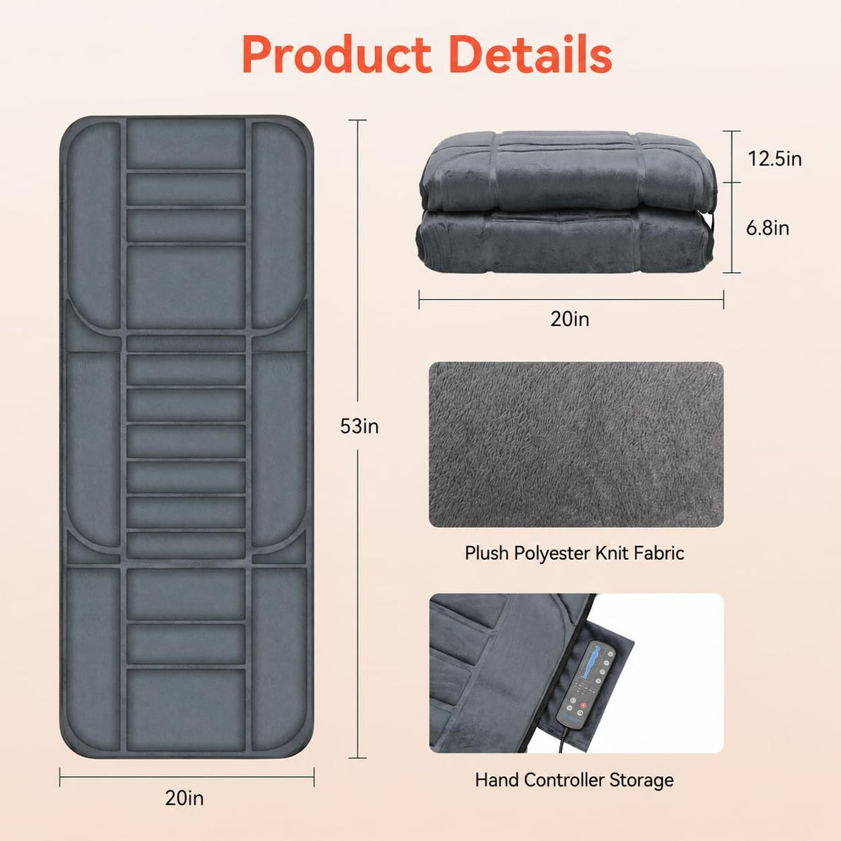 CuPiLo Heated Massage Mat for Bed, Back Massager with Heat & Vibration