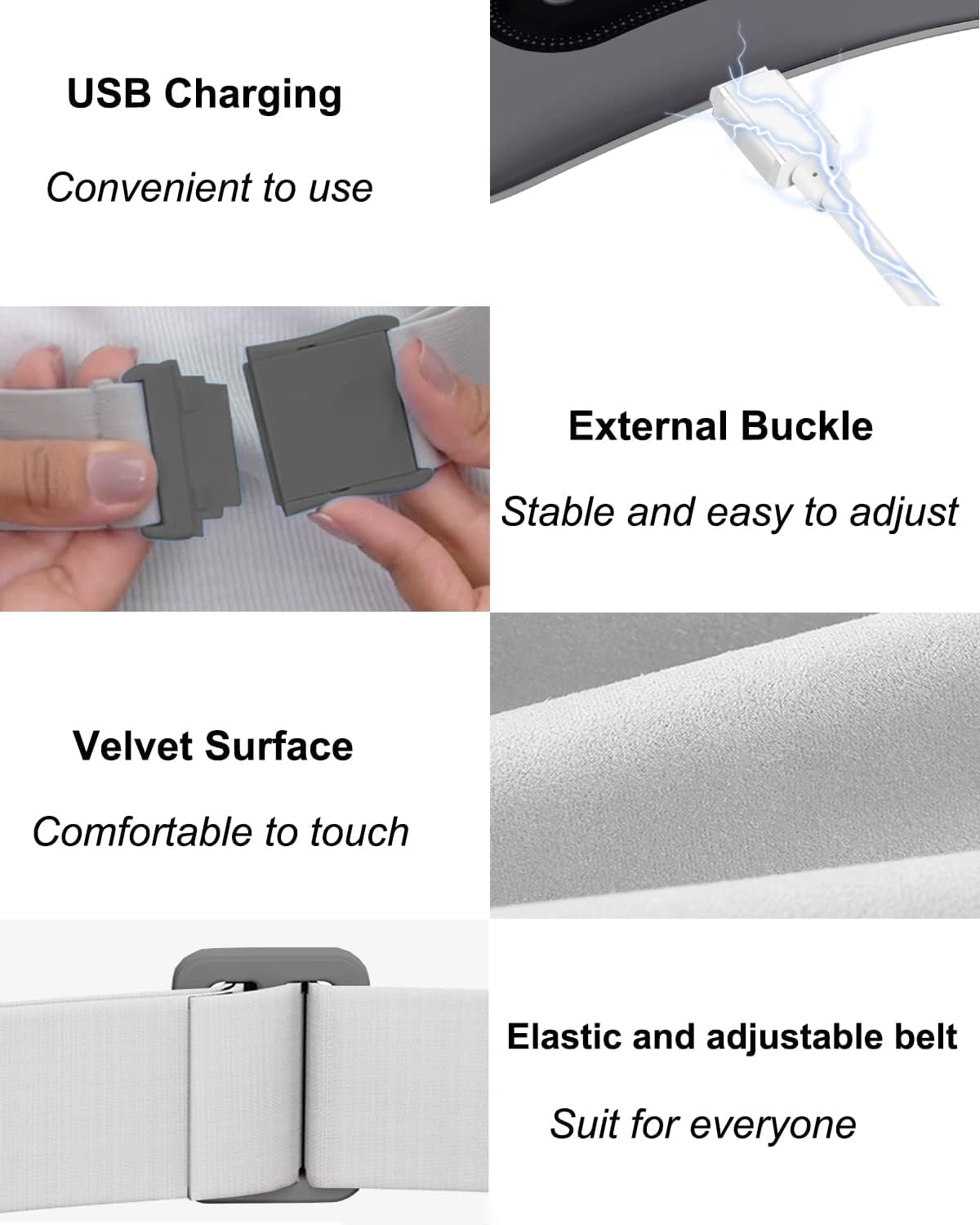 Portable Cordless Menstrual Heating Pad with 4 Heat Levels and 4 Massage Modes,Electric, Fast Large Heating Belly Wrap Belt (Black)