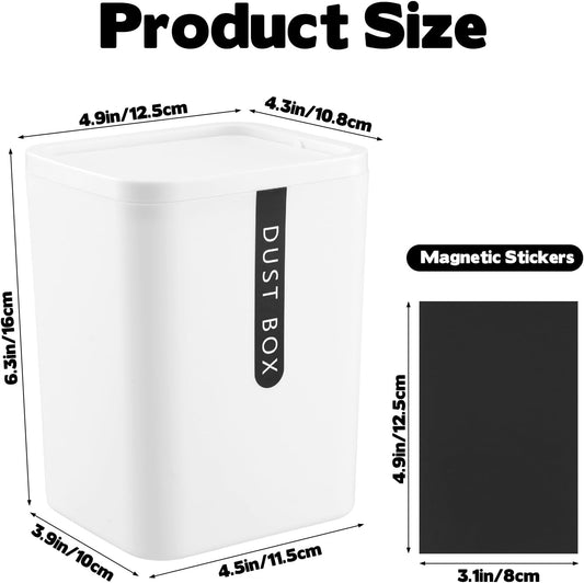 Rainmae Magnetic Lint Bin with Lid for Laundry Room Wall Mount Dryer Lint Holder Box Compact Laundry Room Storage Organizer Small White Modern Dust Trash Can for Indoor Storage Decoration