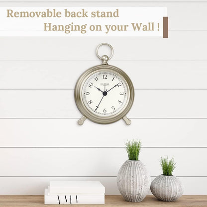 5.4" Jensen Pocket Watch Analog Alarm Clock,Morning Silver | Silent Non Ticking,Durable Metal,Loud Desk & Shelf Alarm Clocks for Bedroom,Home Office, Mantel & Living Room
