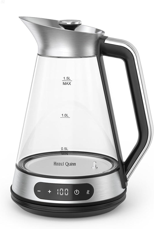 Hazel Quinn Glass & Stainless Steel Electric Kettle, 1.5 Liters Tea Kettle