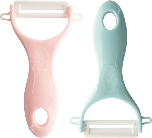 Vegetable Peelers Set of 2 - Ceramic Potato Peelers - Veggie/Fruit Peelers for Kitchen - Slicer with Sharp Blade for Carrot, Orange, Apple (Blue & Pink)